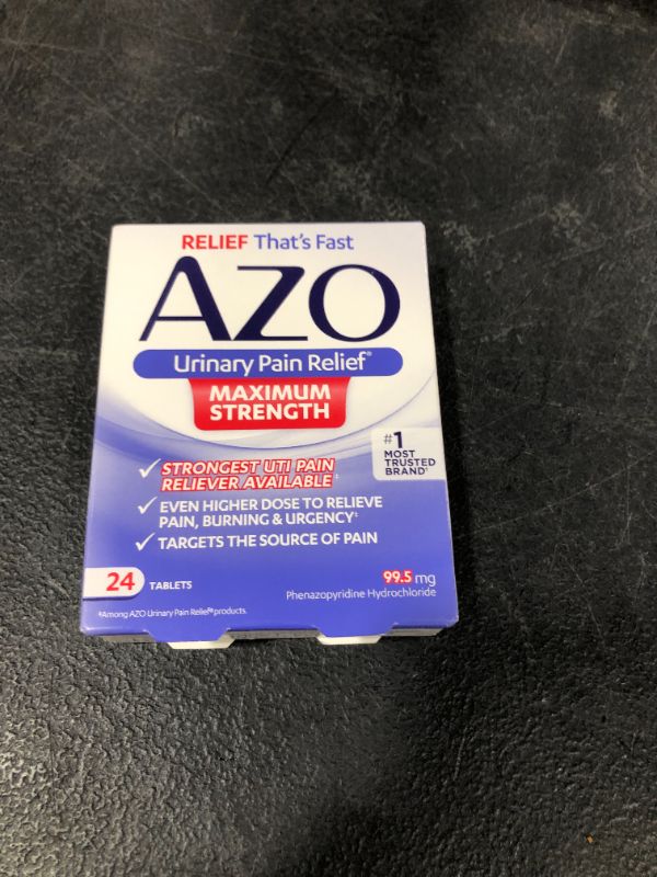 Photo 2 of AZO Urinary Pain Relief Maximum Strength | Fast relief of UTI Pain, Burning & Urgency | Targets Source of Pain | #1 Most Trusted Brand | 24 Tablets EXP. 09 2023