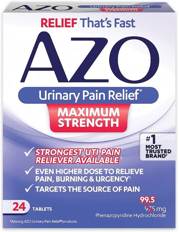 Photo 1 of AZO Urinary Pain Relief Maximum Strength | Fast relief of UTI Pain, Burning & Urgency | Targets Source of Pain | #1 Most Trusted Brand | 24 Tablets EXP. 09 2023
