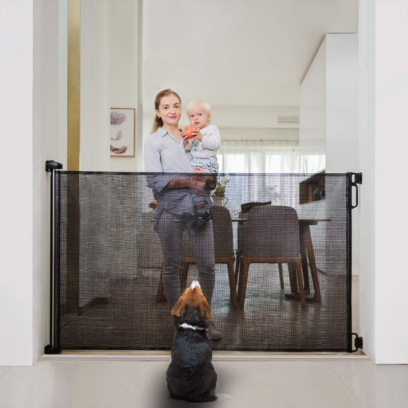 Photo 1 of EasyBaby Products Extra Wide and Extra Tall Indoor Outdoor Retractable Baby Gate Extends up to 71" Wide, 39.3" (100cm) Tall, Black
