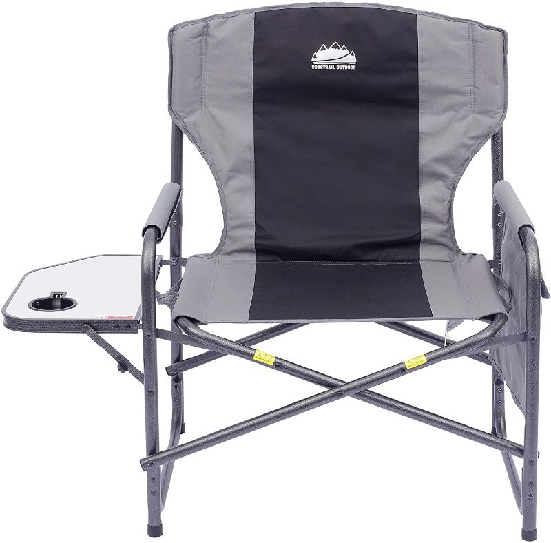 Photo 1 of Coastrail Outdoor XXL Oversized Director Chair Supports 600lbs, 28" Wide Fully Back Padded for Adults Heavy Duty Folding Camping Chair with Side Table & Storage Pocket
