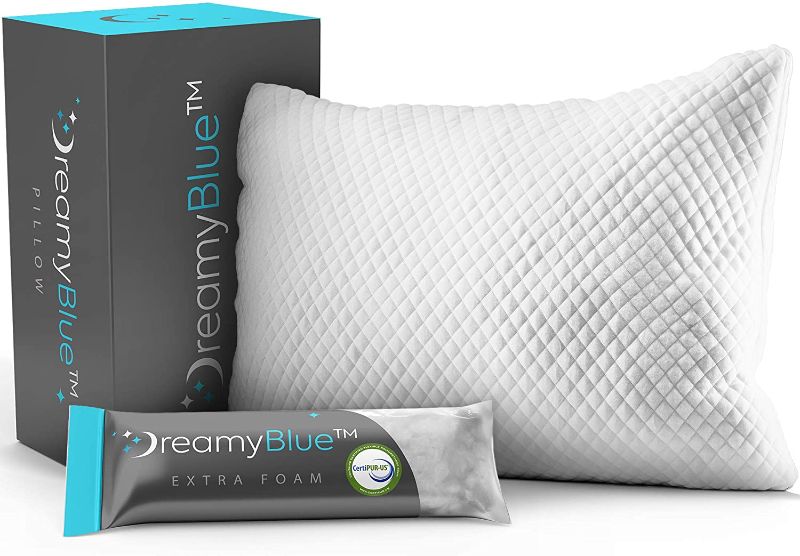 Photo 1 of DreamyBlue Premium Pillow for Sleeping - Shredded Memory Foam Fill [Adjustable Loft] Washable Cover from Bamboo Derived Rayon - for Side, Back, Stomach Sleepers - CertiPUR-US Certified (Queen)