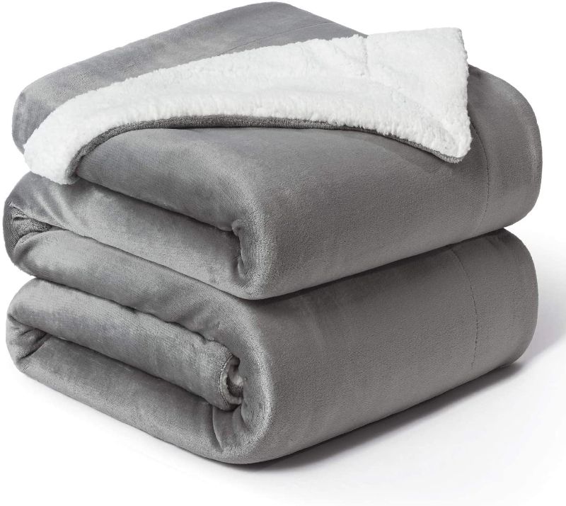 Photo 1 of Bedsure Sherpa Fleece Throw Blanket for Couch - Grey Thick Fuzzy Warm Soft Blankets and Throws for Sofa, 50x60 Inches
