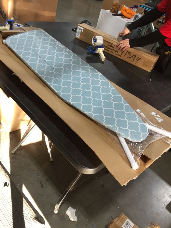Photo 2 of HOMZ FBA_4740044 4-Leg Steel Top Ironing Board, Blue Lattice Cover, Made in the USA, Creamstripe