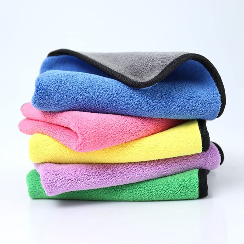 Photo 1 of Ultra-Thick Microfiber Cleaning Cloth with 5 Bright Colors, Multipurpose Household Kitchen Towels, Softer Absorbent Cleaning Rags for House Kitchen Car Glass Stainless Steel-Pack of 5
