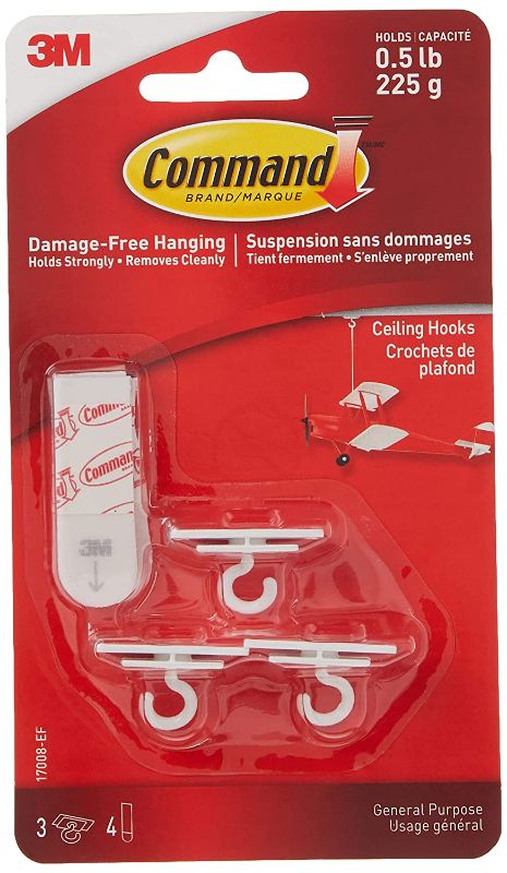 Photo 1 of 3M 3CT Command Ceiling Hooks, 1, Plain 4 PACK 
