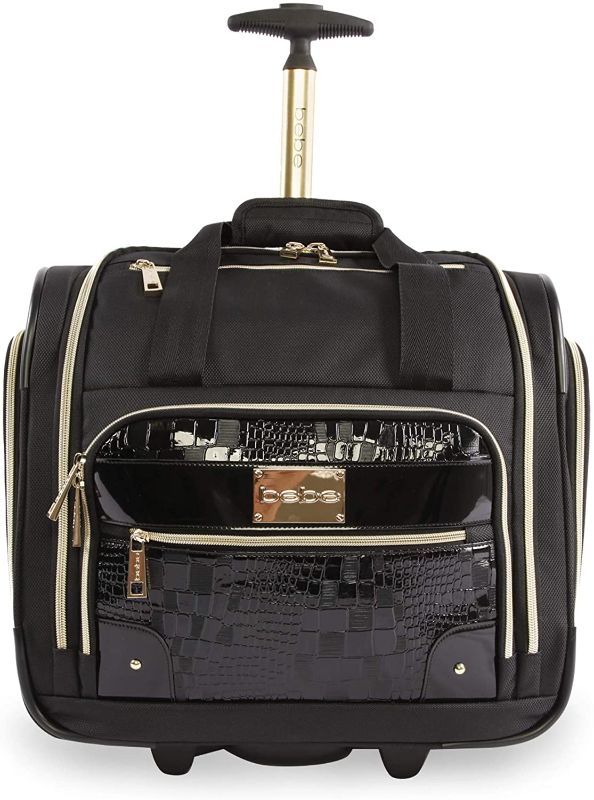 Photo 1 of BEBE Women's Danielle-Wheeled Under The Seat Carry On Bag, Black Croc, One Size
