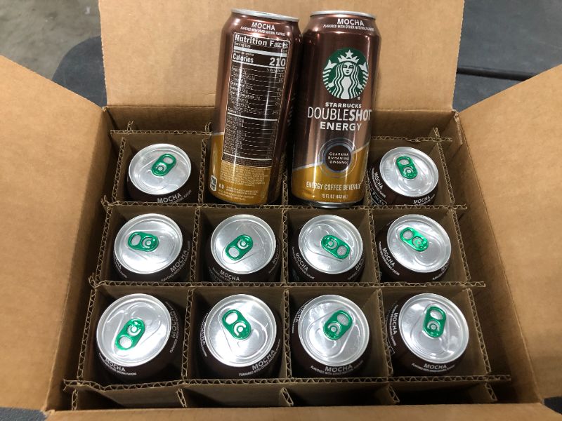 Photo 2 of (12 Cans) Starbucks Doubleshot Energy Mocha, Strong Coffee Drink with 225 mg Caffeine, B vitamins, Guarana, and Ginseng, Rich & Creamy Flavor, 15 fl oz, BEST BY 28 FEB 2022