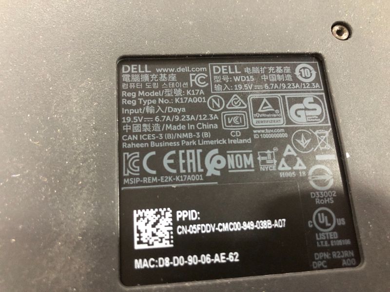 Photo 1 of Dell K17A WD15 Port Station Usb-C Docking Station Black Incl. 130W Power Supply
