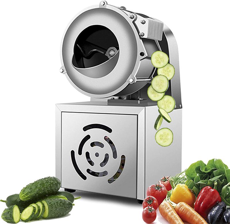 Photo 1 of Electric Vegetable Cutter 40 kg/St. Vegetable Slicer Machine Electric Chopper Stainless Steel Potato Cutter Shredder for Restaurant Canteen 2-5 mm Thickness Adjustable Discs and Shredding 2-in-1