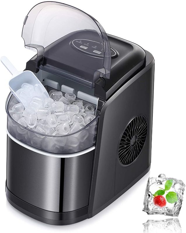 Photo 1 of Antarctic Star Ice Maker Machine Countertop,Portable Automatic 9 Ice Cubes Ready in 8 Minutes,Makes 26 lbs of Ice per 24 Hours,Self-Clean,See-Through Lid for Home/Bar/Party Black
