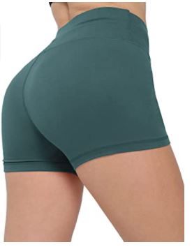 Photo 1 of CHRLEISURE Workout Booty Spandex Shorts for Women, High Waist Soft Yoga Bike Shorts, GREEN, XL, PACK OF 2
