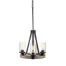 Photo 1 of 3 Light Rustic Hanging Chandelier Ceiling Lighting Fixture Iron Wood Black
