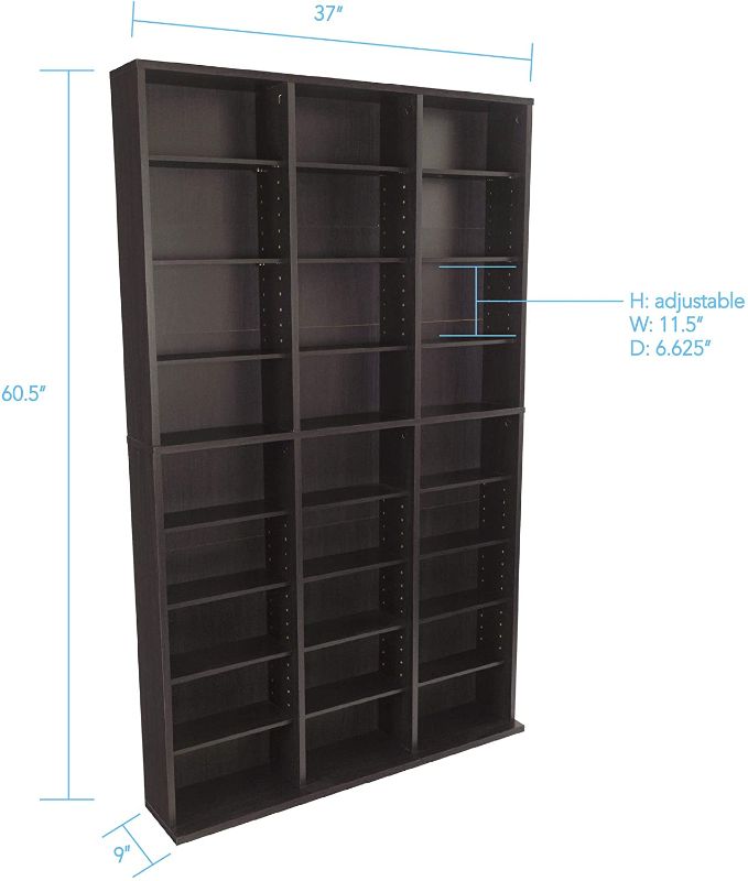 Photo 1 of Atlantic Oskar Adjustable Media Cabinet - Holds 1080 Cds, 504 DVDs or 576 Blu-Rays/Games, 30 Adjustable and 6 Fixed Shelves PN38435714 in Espresso
