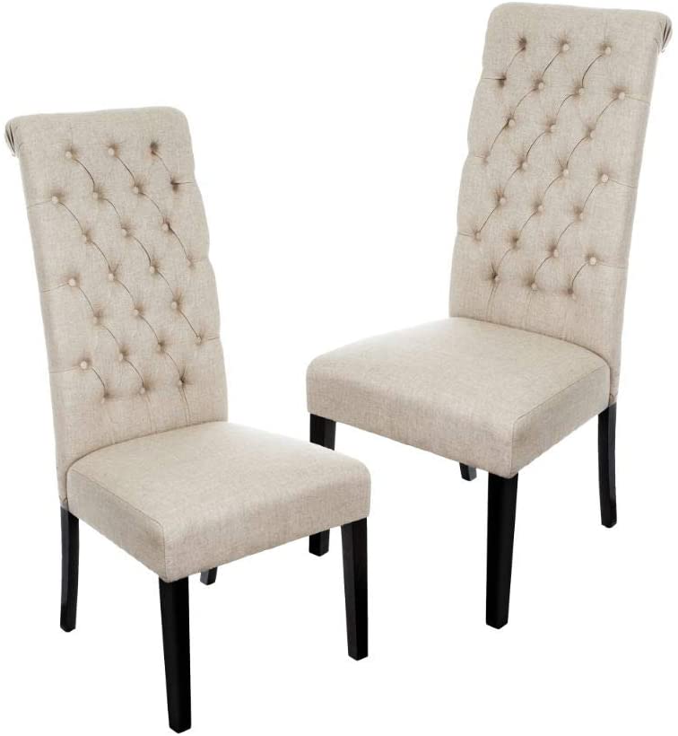 Photo 1 of Christopher Knight Home CKH Tall Tufted Dining Chairs, 2-Pcs Set, Dark Beige
