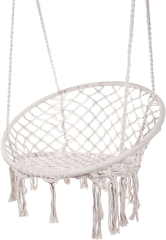 Photo 1 of Hammock Chair Macrame Swing,Cotton Hanging Macrame Hammock Swing Chair Ideal for Indoor, Outdoor, Home,Bedroom, Patio, Deck, Yard, Garden (White)