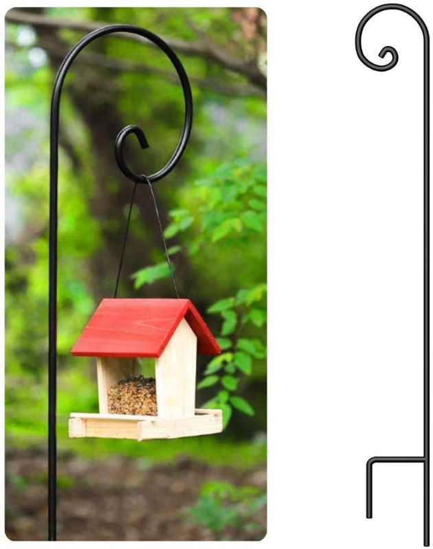 Photo 1 of BEAU JARDIN Shepherd Shepards Hook 92 inch One Piece 3/5 inch Solid Heavy Duty Metal Tall Hummingbird Bird Feeder Pole Garden Hanging Plants Baskets Hanger Pathway Light Solar Lantern Outdoor Black
