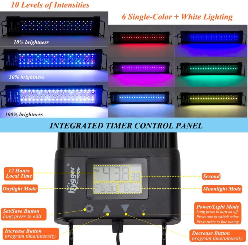 Photo 1 of Hygger Auto On Off 24-30 Inch LED Aquarium Light Extendable Dimable 7 Colors Full Spectrum Light Fixture for Freshwater Planted Tank Build in Timer Sunrise Sunset
