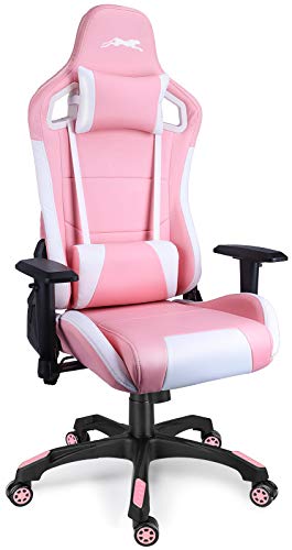 Photo 1 of Leopard Gaming Chair, High Back PU Leather Office Chair, Adjustable Video Gaming Chairs, Swivel Racing Chair with Adjustable Armrest (White/Pink)
