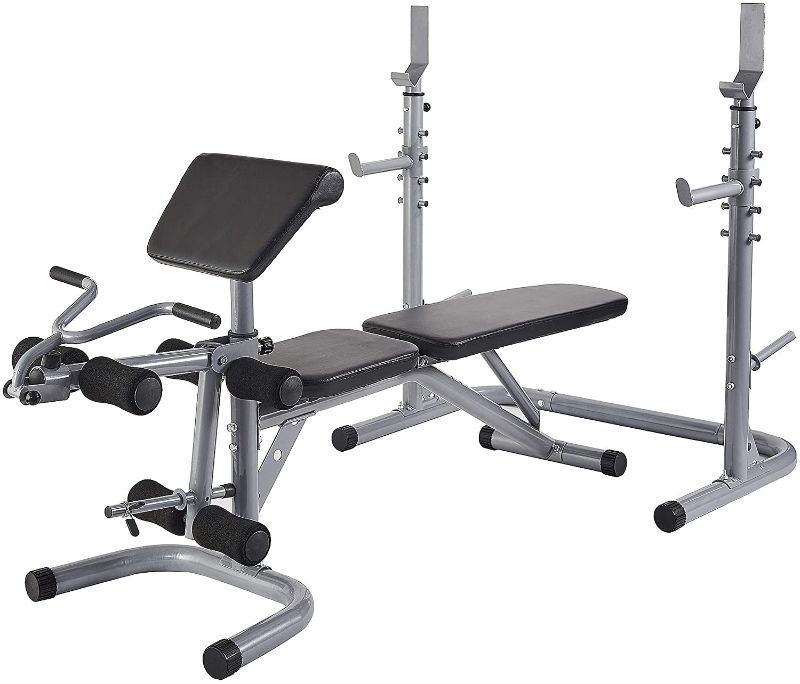 Photo 1 of BalanceFrom RS 60 Multifunctional Workout Station Adjustable Olympic Workout Bench with Squat Rack, Leg Extension, Preacher Curl, and Weight Storage, 800-Pound Capacity, Gray
