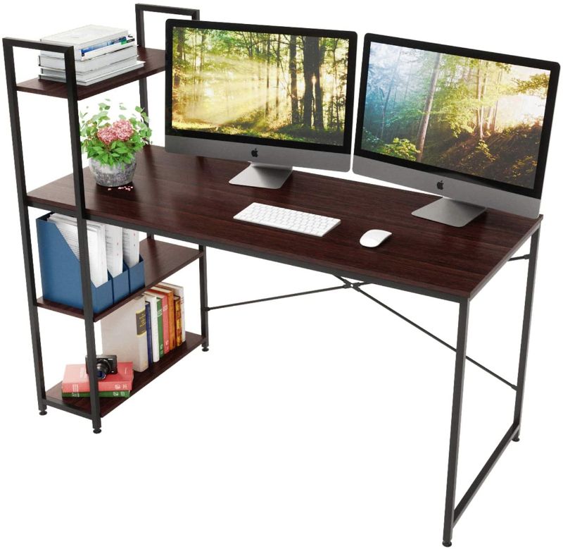 Photo 1 of Bestier 55 Inch Computer Desk with Shelves, Modern Writing Desk with Bookshelf, Study Desk Writing Table for Home Office P2 Wood 