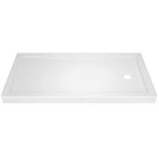 Photo 1 of 60 in. L x 32 in. W Alcove Shower Pan Base with Right Drain in High Gloss White