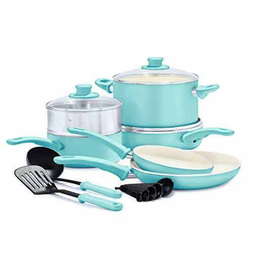 Photo 1 of GreenLife Soft Grip Healthy Ceramic Nonstick Turquoise Cookware Pots and Pans
