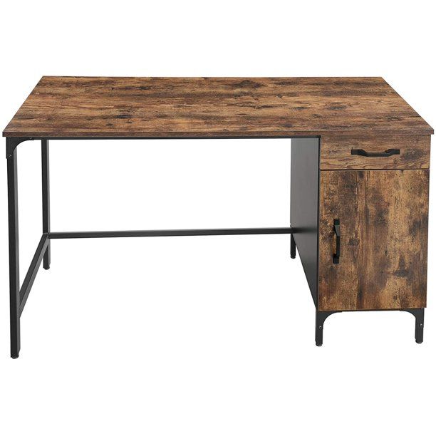 Photo 1 of VASAGLE Computer Desk with Drawer and Cabinet for Home Office, Rustic Brown