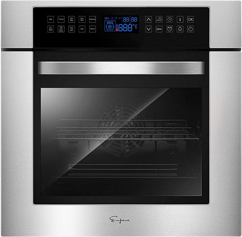 Photo 1 of Empava 24 Inch Electric Single Wall Oven 10 Cooking Functions Deluxe 360° ROTISSERIE with Sensitive Touch Control in Stainless Steel, WOC02