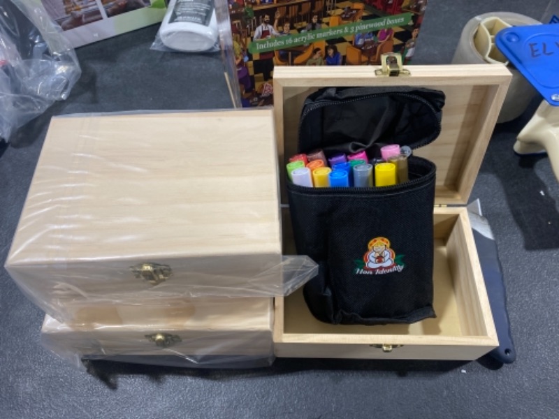 Photo 2 of Acrylic Wood Arts and Crafts kit Includes 16 Painting Markers 3 Wood Boxes, and 1 bottle of Acrylic Gloss Sealer! Arts and Crafts for Teens Crafts For Girls, Kids, and Adults!
