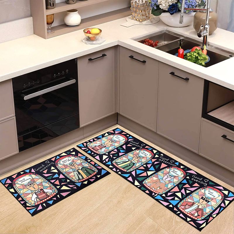 Photo 1 of 2PCS Kitchen Mat Rug Set, Microfiber Carpet Modern Super Non-Slip Soft Absorbent Water Oil-Proof Mat, Anti-Fatigue Kitchen Rug for Kitchen, Home, Office(15.8"x23.6"+15.8"x47.2", Alien Cat)
