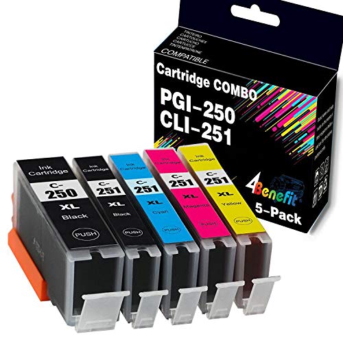 Photo 1 of 5-Pack 4Benefit Compatible PGI250 XL CLI251 XL PGI-250XL CLI-251XL Ink Cartridge 250XL 251XL Used for PIXMA IP7220 IP8720 MX722 MG5420 MG5520 MG6320 Printer (PGBK/BK/C/M/Y)
