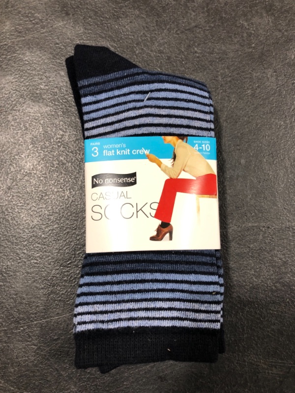 Photo 2 of No Nonsense Flat Knit Crew Sock, 3 Pair Pack, Size 4-10W
