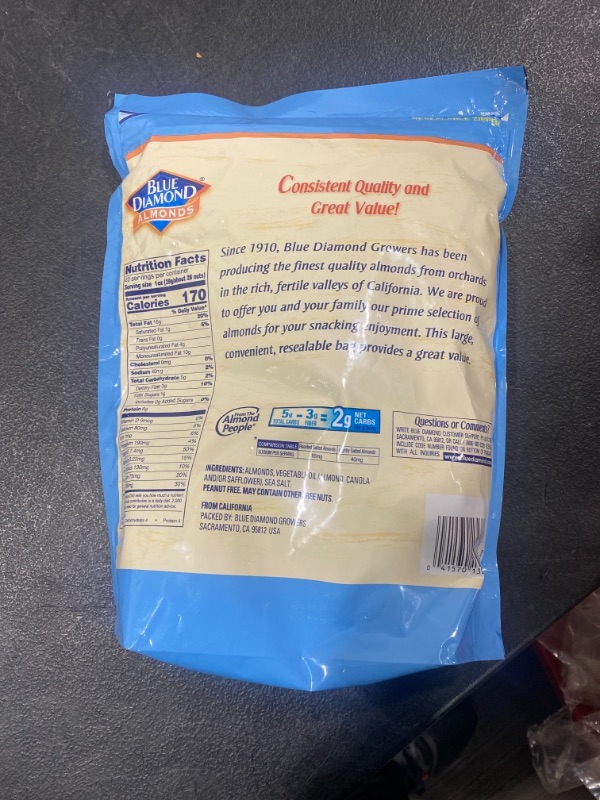 Photo 1 of BLUE DIAMOND Lightly Salted Almonds, 40 Oz
no expiration date listed on bag 