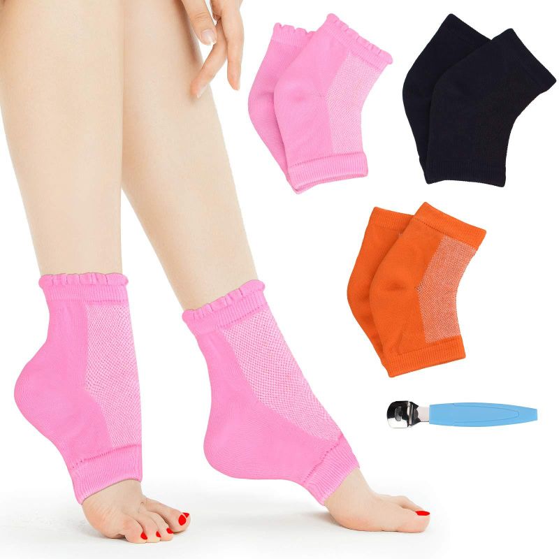 Photo 1 of 3 pairs moisturizing ankle socks pink orange black