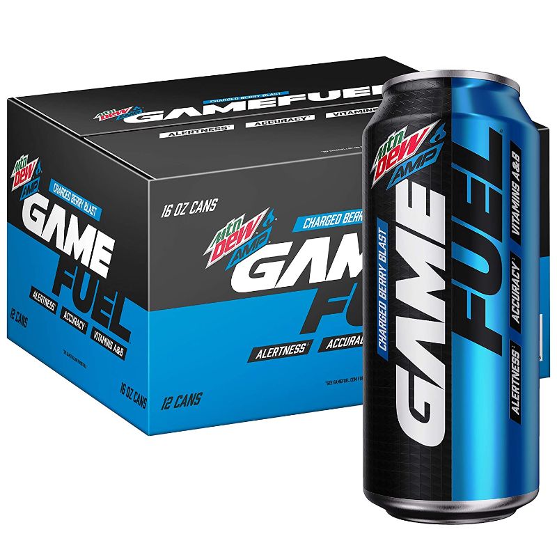 Photo 1 of (12 Cans) MTN DEW GAME FUEL, Charged Berry Blast, 16 Fl Oz, EXP: 11.08.2021