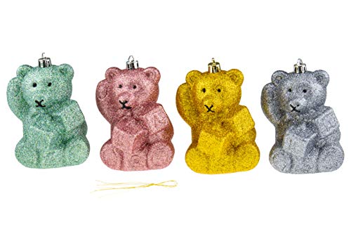 Photo 1 of Clever Creations Glitter Teal, Silver, Pink and Gold Bear with Gift Christmas Tree Ornaments | 4 Pack | Festive Holiday Décor | Lightweight Shatter R
