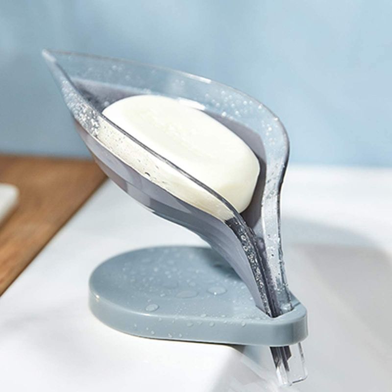 Photo 1 of Bar Soap Holder Leaf Shape - Self Draining Soap Dish for Bar Soap, Decorative Plastic Soap Tray, Soap Box with Suction Cup for Shower Bathroom Kitchen Sink(Not Punched)
