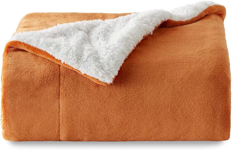 Photo 1 of Bedsure Sherpa Fleece Throw Blanket for Couch - Orange Fall Color Autumn Thick Fuzzy Warm Soft Blankets and Throws for Sofa, 50x60 Inches
