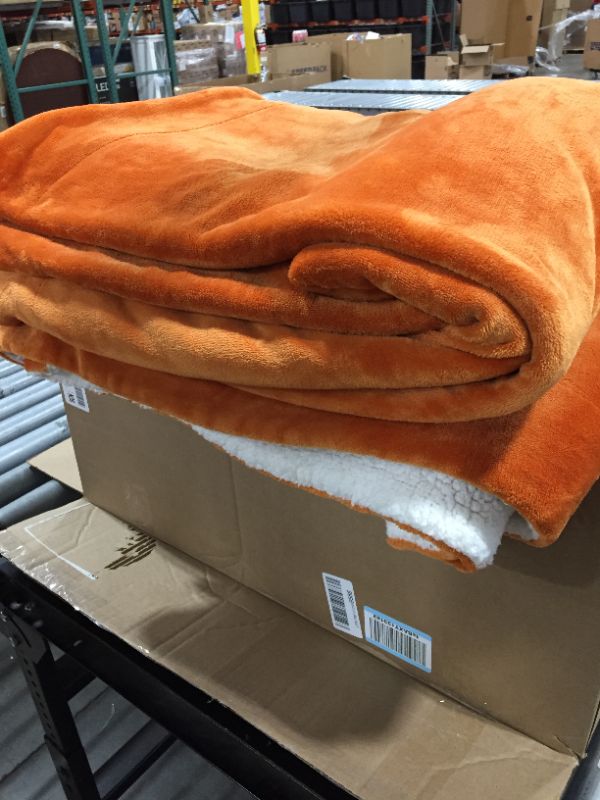 Photo 2 of Bedsure Sherpa Fleece Throw Blanket for Couch - Orange Fall Color Autumn Thick Fuzzy Warm Soft Blankets and Throws for Sofa, 50x60 Inches
