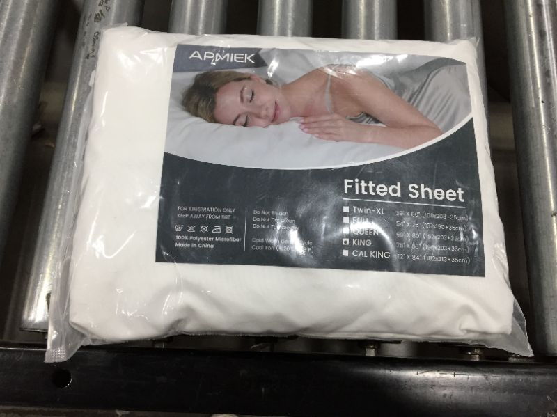 Photo 2 of APMIEK King Size Fitted Sheet Only - Single Fitted Deep Pocket Sheet -Soft Microfiber for Mattress Up to 16 inches Elastic All Around- 1 Fitted Bed Sheets (White, King)
