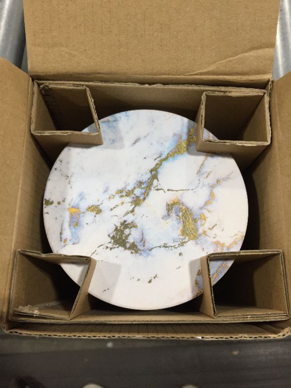 Photo 2 of Coasters for Drinks, Absorbent Drink Coasters with Holder (6-Piece Set), Marble Coasters, Ceramic Blue Coasters Set for Home and Kitchen - Snowflake
