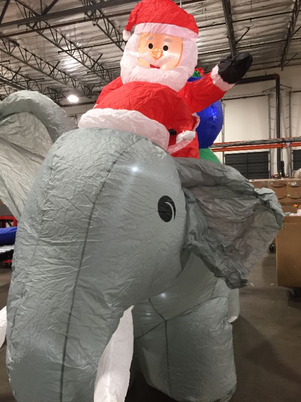 Photo 2 of 10.5 Ft Inflatable Christmas Elephant with Santa Decoration Xmas Decorations for Home Yard Lawn Garden Party Outdoor Indoor Night
