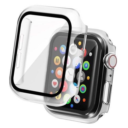 Photo 1 of (2 pack) Insten Case Compatible with Apple Watch 40mm Series 6/SE/5/4 - Matte Hard Bumper Cover with Built-in 9H Tempered Glass Screen Protector, Clear
