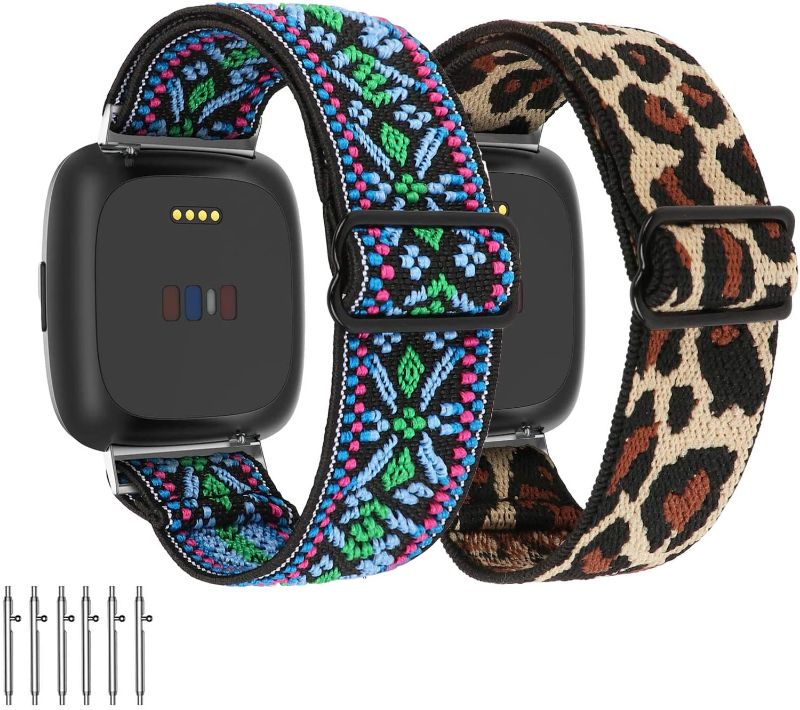 Photo 1 of (2-Pack)Limque Stretch Watch Bands Compatible with Fitbit Versa/Versa 2/Versa Lite/SE,for Women Men Soft Adjustable Elastic Replacement Wristband for Fitbit