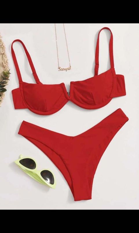 Photo 1 of Shein V Wired Underwire Red High Cut Bikini Swimsuit (S)