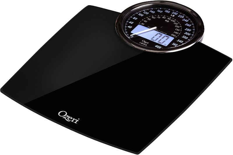 Photo 1 of Ozeri Rev 400 lbs (180 kg) Bathroom Scale with Electro-Mechanical Weight Dial and 50 gram Sensor Technology (0.1 lbs / 0.05 kg), Black
