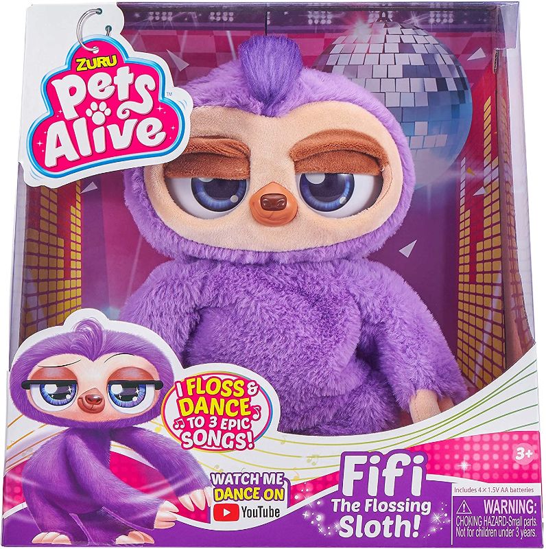 Photo 1 of Pets Alive Fifi the Flossing Sloth Purple - 11" Interactive Animal Dancing Robotic Plush Toy with 3 Songs, Floss Dance, Adorable Gift, Party Plush Toy Kids Ages 3+
