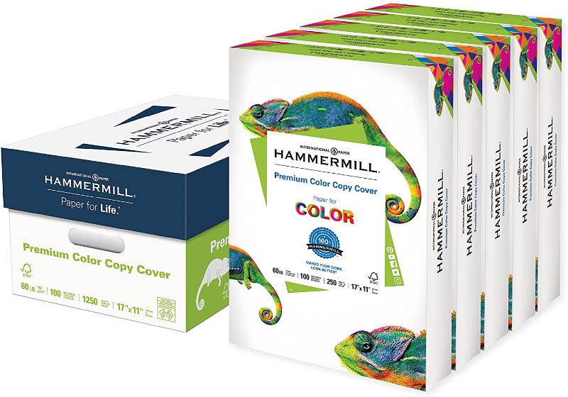 Photo 1 of Hammermill Cardstock, Premium Color Copy, 60 lb, 11 x 17 - 5 Pack (1,250 Sheets) - 100 Bright, Made in the USA Card Stock, 122556C

