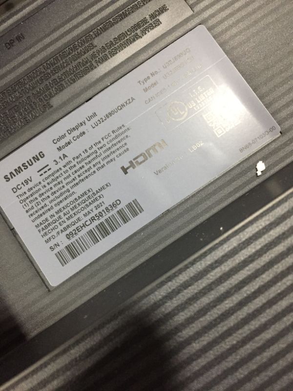 Photo 4 of UJ59 Series U32J590UQN 32" LED 4K UHD FreeSync Monitor (DisplayPort, HDMI) PARTS ONLY