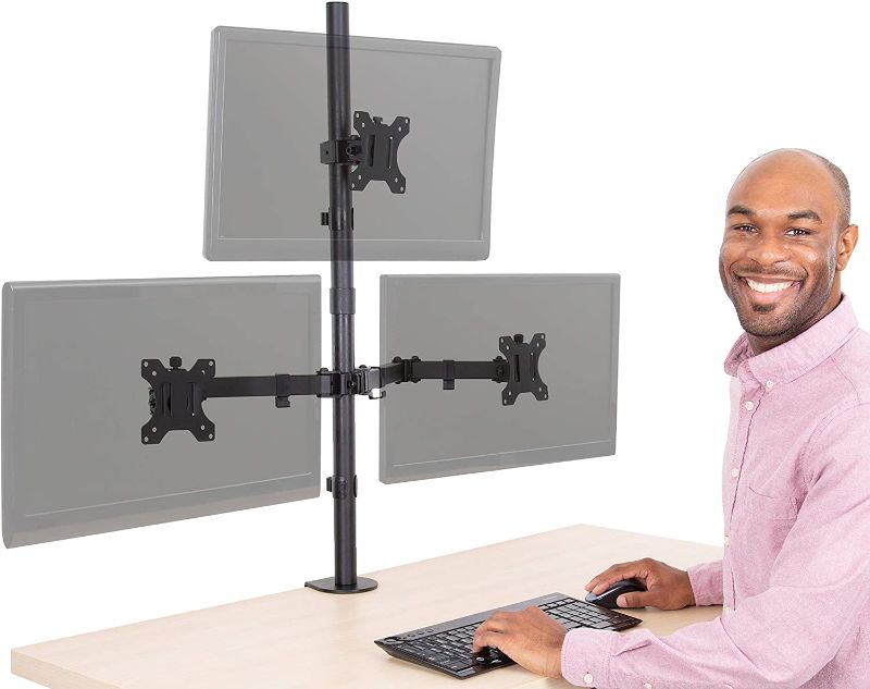 Photo 1 of Stand Steady 3 Monitor Mount Desk Stand | Height Adjustable Triple Monitor Stand with Desk Clamp| Full Articulation VESA Mount Fits Most LCD/LED Monitors 13-32 Inches (3 Arm Clamp)
